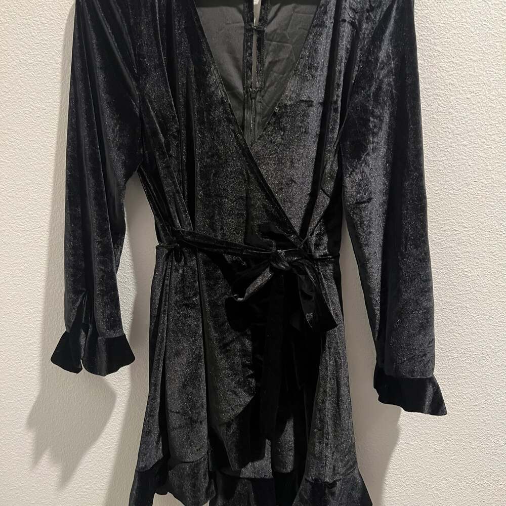 SAYLOR Black Velvet Belted Shorts Jumpsuit Romper